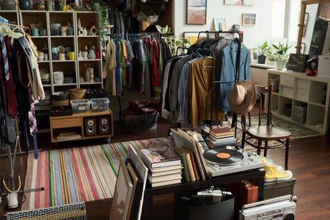 Thrift store with paintings and electronics